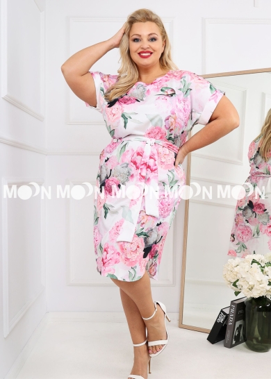 Sukienka Plus Size Cute Look biało-różowa