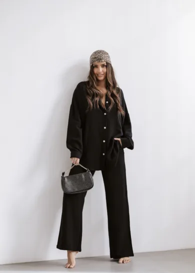 KOMPLET LNIANY Z KOSZULĄ COMFY czarny