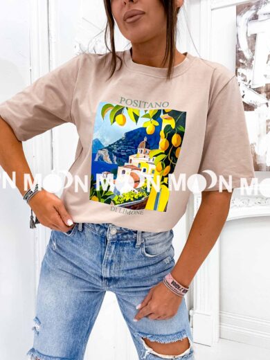 T-shirt z nadrukiem POSITANO mietowy