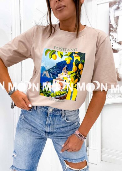T-shirt z nadrukiem POSITANO mietowy
