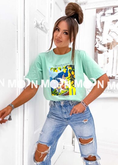 T-shirt z nadrukiem POSITANO mietowy