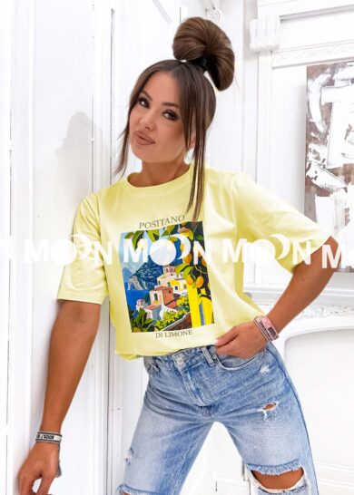 T-shirt z nadrukiem POSITANO zolty