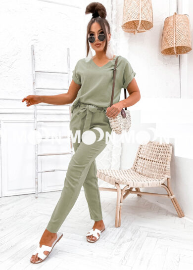 Khaki zestaw lniany na lato