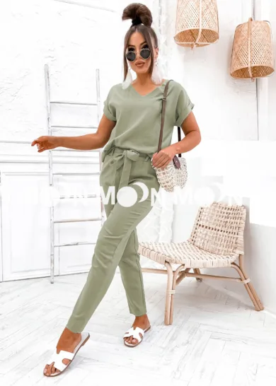 Khaki zestaw lniany na lato