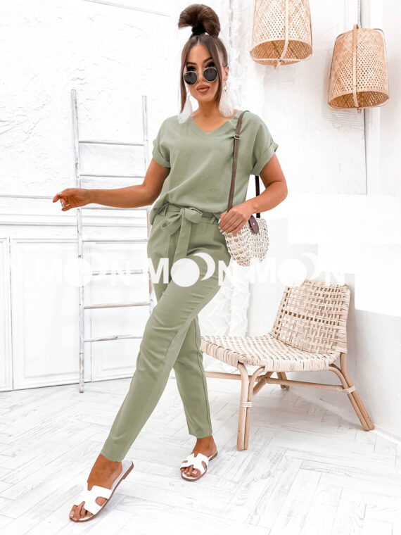 Khaki zestaw lniany na lato