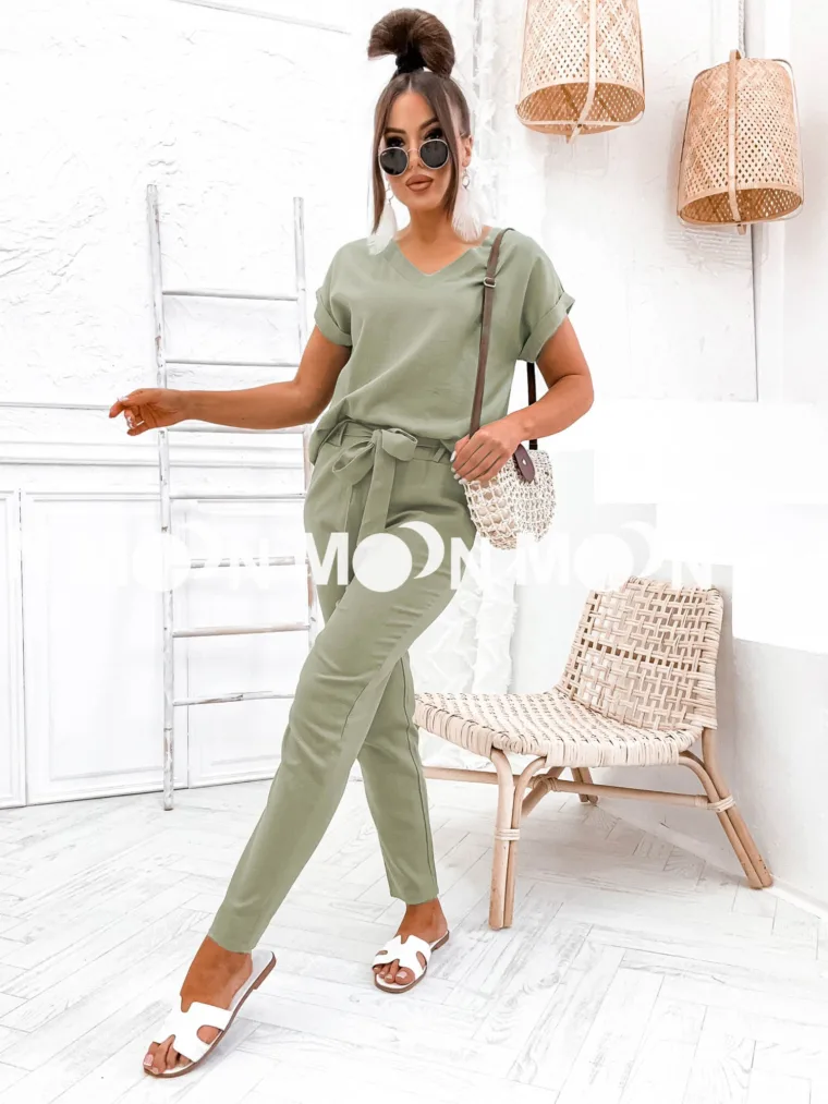 Khaki zestaw lniany na lato