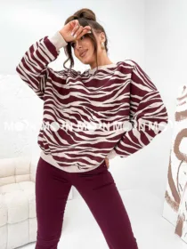 Bluza bawełniana oversize Zebra bordo