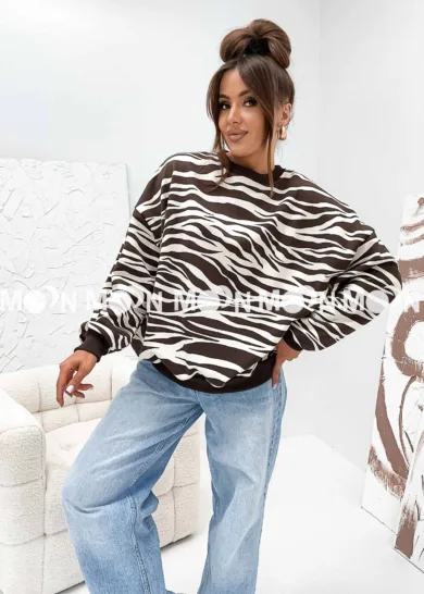 Bluza bawełniana oversize Zebra czekoladowa