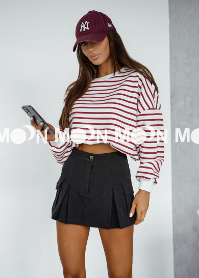 Bluza bawełniana basic Bold Stripe bordowa