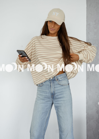 Bluza bawełniana basic Bold Stripe cappuccino