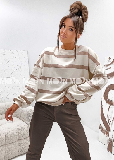 Bluza bawełniana basic w paski cappucciono Monsi