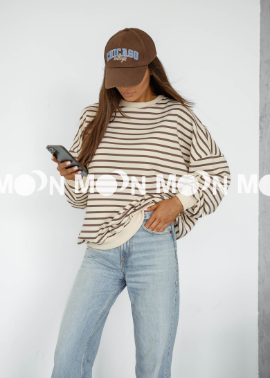 Bluza bawełniana basic Bold Stripe czekoladowa