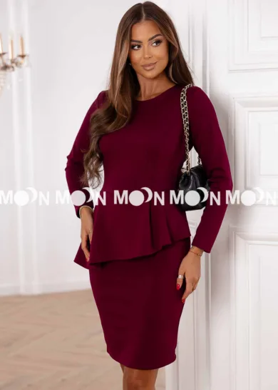 Elegancka sukienka z baskinką PARIS bordowa