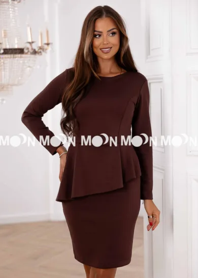 Elegancka sukienka z baskinką PARIS czekolada
