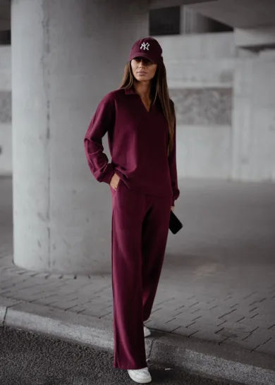 Sweterkowy komplet z kołnierzem LAPLAND  bordowy