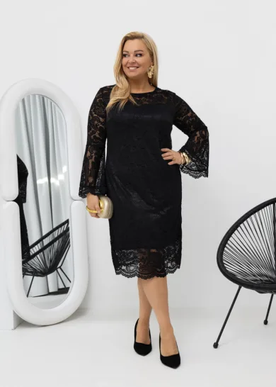 Elegancka koronkowa sukienka plus size BELLIS czarna