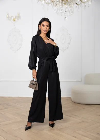 Kombinezon damski z połyskującego materiału BRIDE czarny