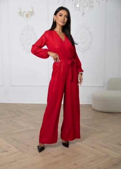 Kombinezon damski z połyskującego materiału BRIDE czerwona