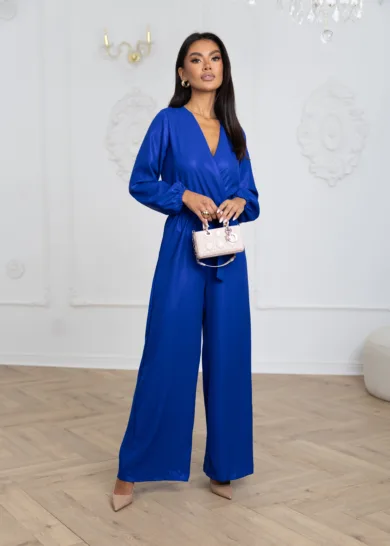 Kombinezon damski z połyskującego materiału BRIDE chabrowy