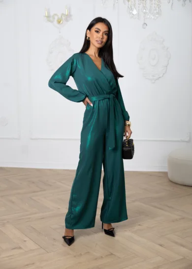 Kombinezon damski z połyskującego materiału BRIDE butelkowa