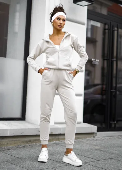 Komplet bawełniany na suwak Bari ecri