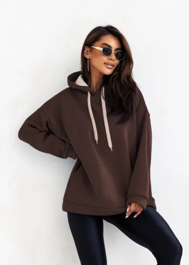Bluza bawełniana ocieplana Simple czekoladowa