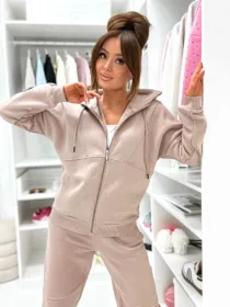 Komplet dresowy trzyczęściowy prążek beżowy VE-114 polski producent