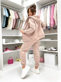 Komplet dresowy trzyczęściowy prążek beżowy VE-114 polski producent