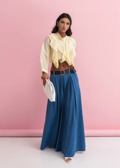 Spodnie jeansowe palazzo z paskiem