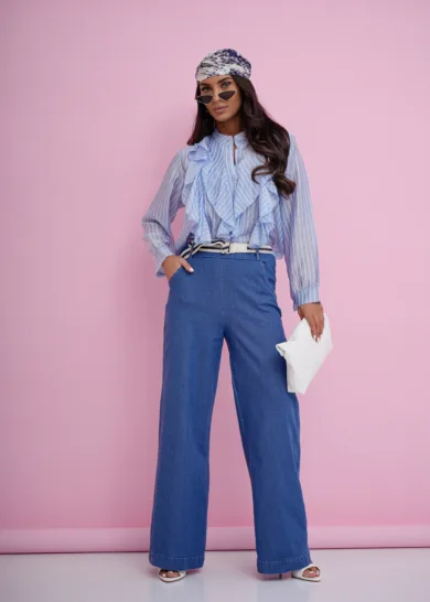 Spodnie jeansowe wide leg z paskiem