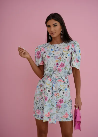 Sukienka Flower Glam z paskiem w talie 