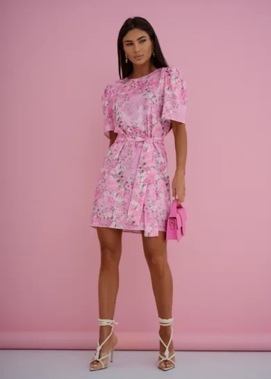 Sukienka Flower Glam z paskiem w talie 