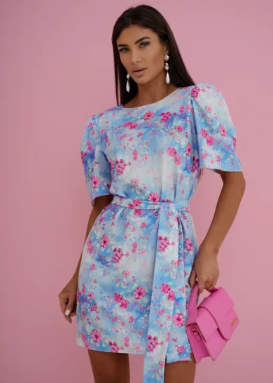 Sukienka Flower Glam z paskiem w talie