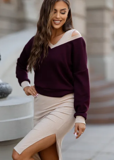 Sukienka prążek plus bluza Bueno bordo