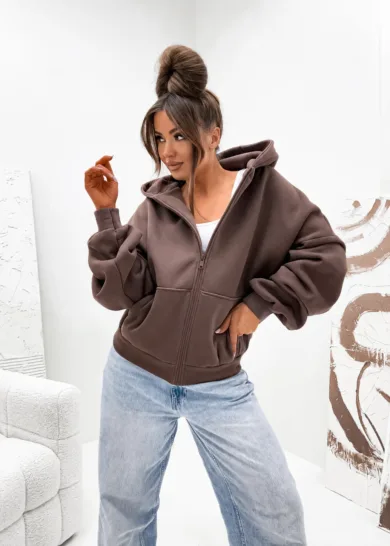 Bluza Ocieplana Oversize Butterfly czekoladowa